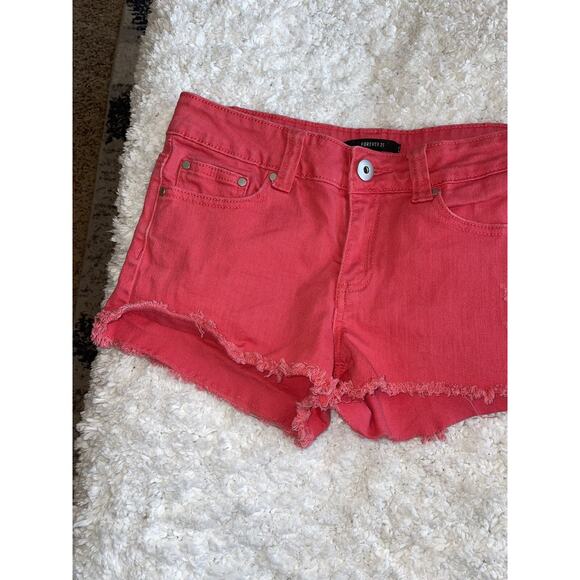 Forever 21 sz. 28 red/ pink short jean shorts. Great pair, comfortable - Picture 5 of 10